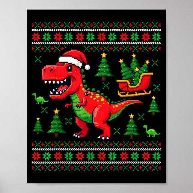 Funny T-rex Dinosaur Ugly Christmas Pajama Xmas  Poster (Framsidan)