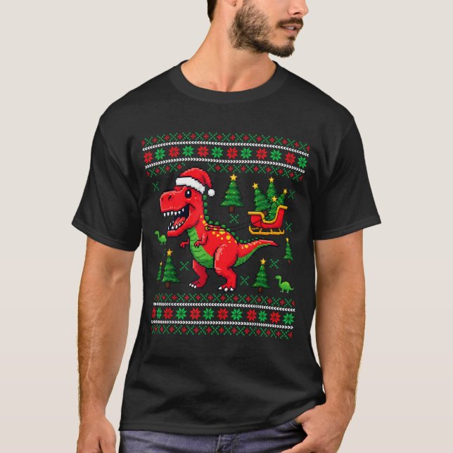 Funny T-rex Dinosaur Ugly Christmas Pajama Xmas  T Shirt (Framsida)