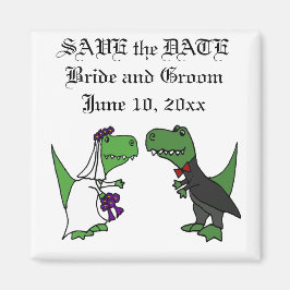 Funny T-rex Dinosaurs Bride and Groom Bröllop Art Magnet