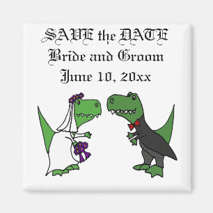 Funny T-rex Dinosaurs Bride and Groom Bröllop Art Magnet