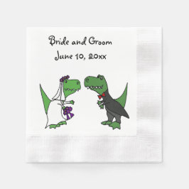 Funny T-rex Dinosaurs Bride and Groom Bröllop Art Pappersservett