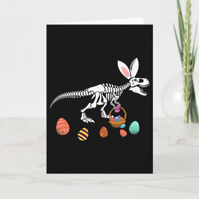 Funny T Rex Easter Skeleton Bunny Sket Egg Hunt Ea Kort (Framsida)