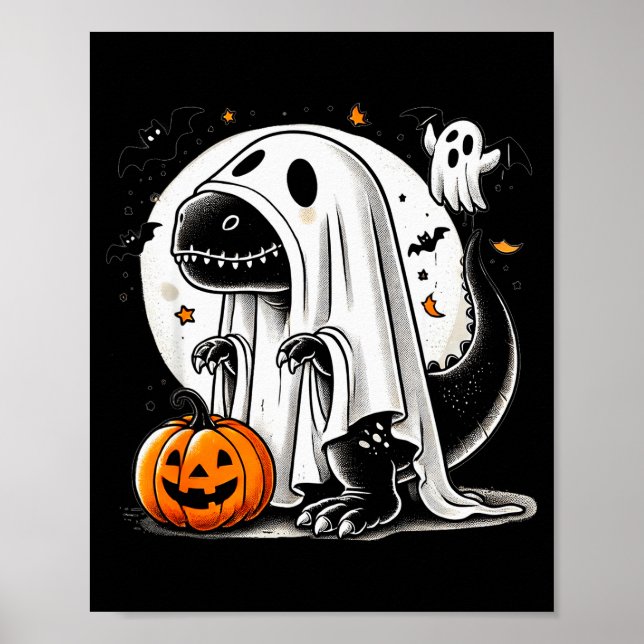 Funny T-rex Ghost Dinosaur Halloween Costume Tyran Poster (Framsidan)