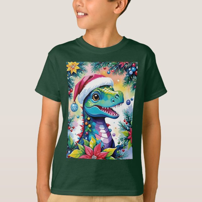 Funny T-Rex Santa jul Cheer T Shirt (Framsida)