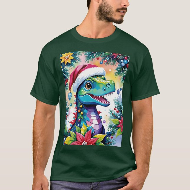Funny T-Rex Santa jul Cheer T Shirt (Framsida)