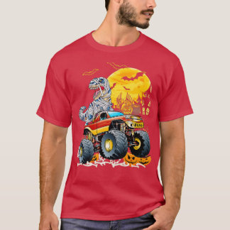 Funny T Rex Saurus Riding Monster Lastbil Lycklig  Shirt