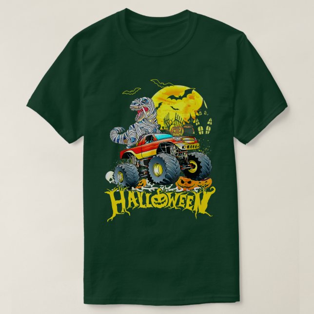 Funny T Rex Saurus Riding Monster Truck Happy Hall Shirt (Design framsida)