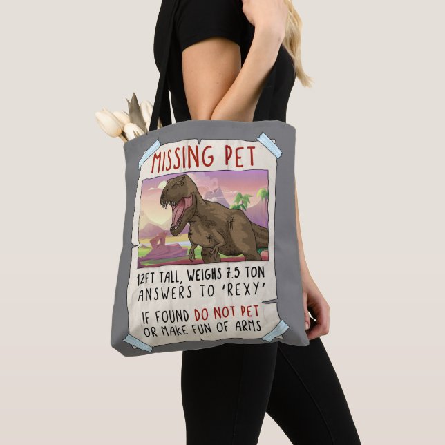 Funny T Rex Tshirt, Funny Missing Pet Tee, Dinosau Tygkasse (Närbild)