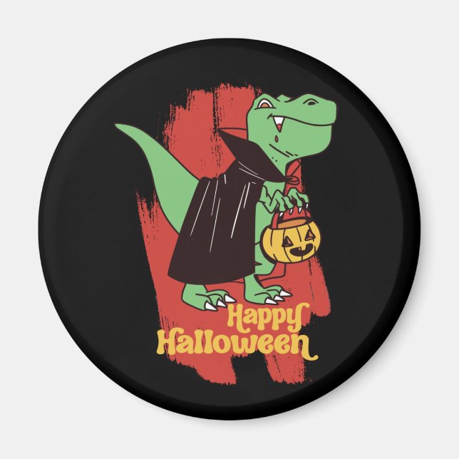 Funny T Rex Vampire Bus eller godis Happy hallowee Magnet (Framsidan)