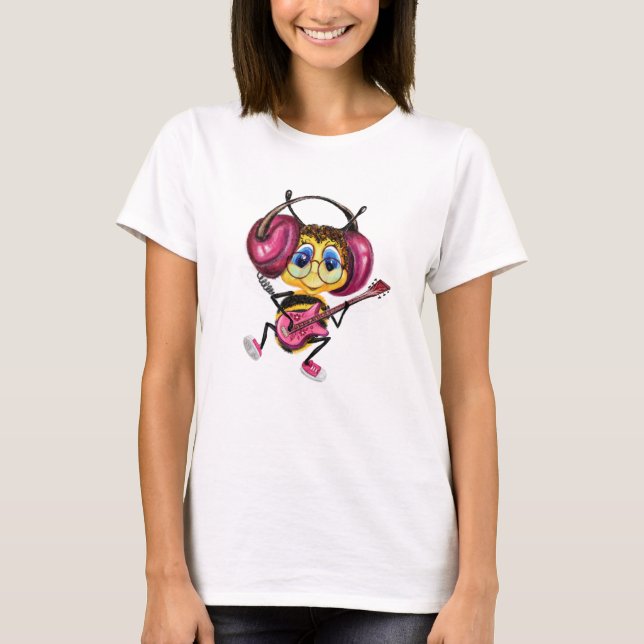 Funny T-Shirt med Bee Guitar Player (Framsida)