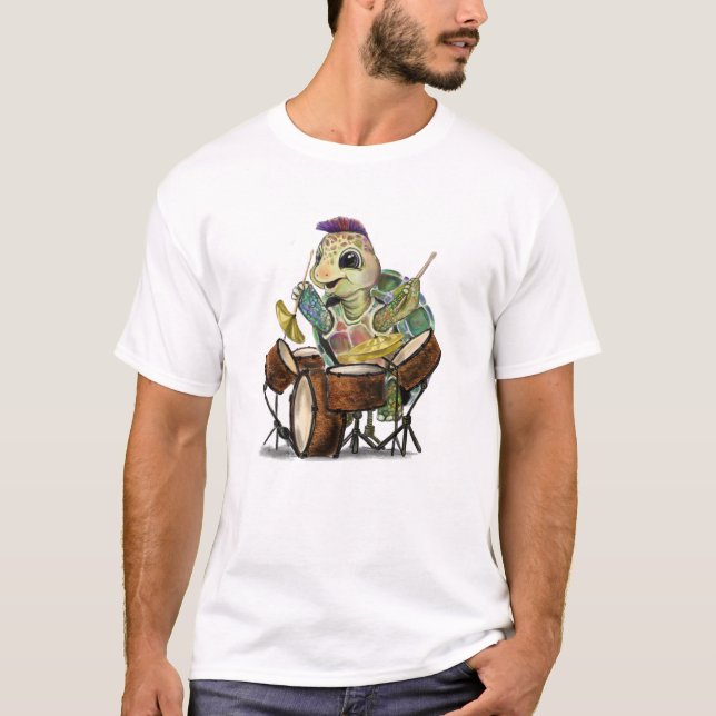 Funny T-Shirt med Turtle Drummer (Framsida)