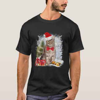 Funny Tabby katt Bära Santa Hat Graphic Julafton T Shirt