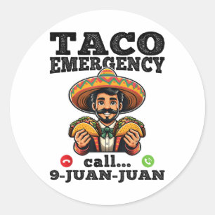 Funny Taco Akut Ring 9 Juan för Cinco De Runt Klistermärke