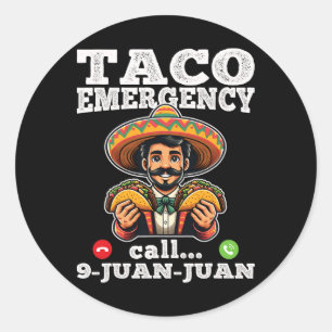 Funny Taco Akut Ring 9 Juan för Cinco De Runt Klistermärke