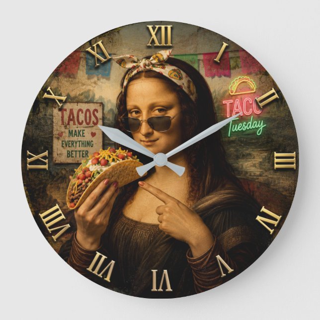 Funny Taco Mona Lisa Stor Klocka (Framsida)