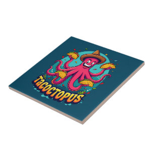 Funny Taco Octopus Tecknad Food Pun Kakelplatta