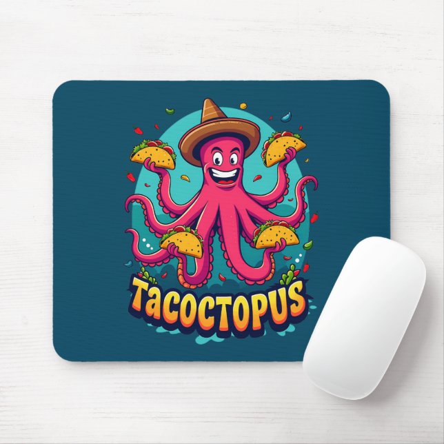 Funny Taco Octopus Tecknad Food Pun Musmatta (Med mus)