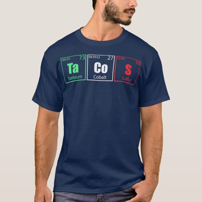 Funny Tacos Chemistry Periodic Bord Inslag T Shirt (Framsida)