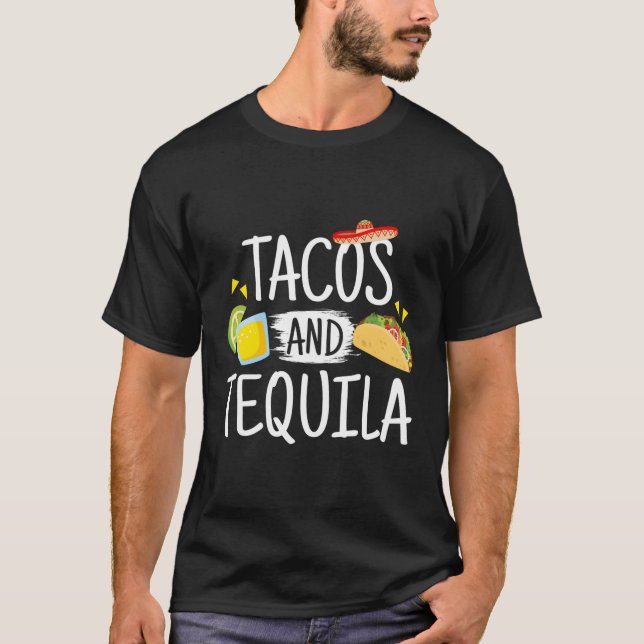 Funny Tacos och Tequila Mexican Sombrero T Shirt (Framsida)