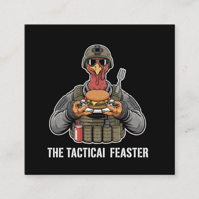  Funny Tactical Feaster Turkey Soldier Thanksgivin Fyrkantigt Visitkort (Framsida)