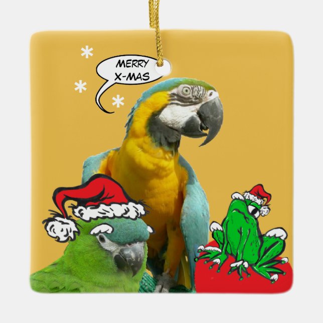 Funny Talking Parrot Merry X-Mas Ornament (Framsida)