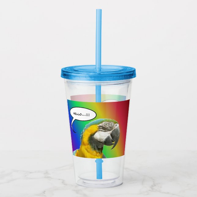 Funny Talking Parrot Rainbow Acrylic Tumbler Take Away Mugg (Framsida)