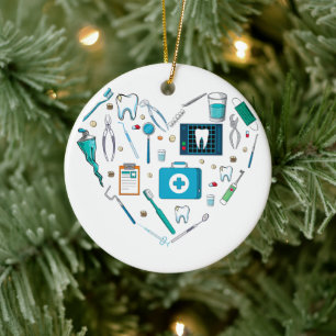 Funny tandtandtandläkare Verktyg Heart Julgransprydnad Keramik
