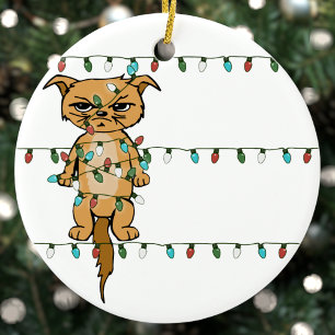 Funny Tangled Grumpy Helgdag Cat Julgran Julgransprydnad Keramik