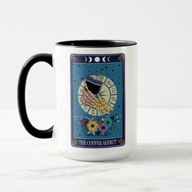 Funny Tarot Coffee Addict Card Skeleton Mugg (Vänster)