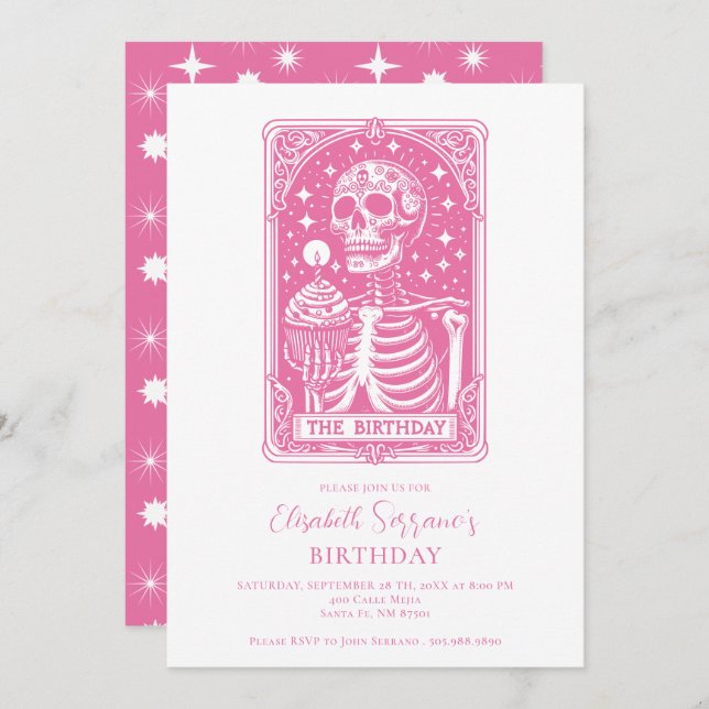 Funny Tarot Pink Birthday Inbjudningar (Fram/baksida)