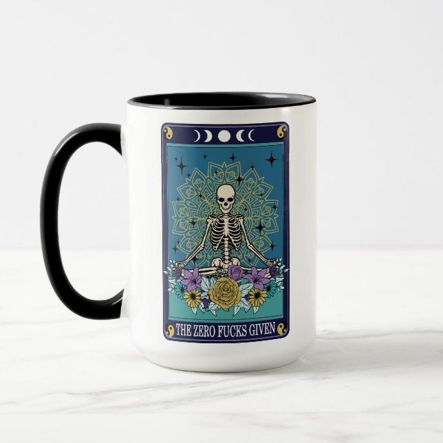 Funny Tarot Zero F*cks med kort Skeleton Mugg (Vänster)