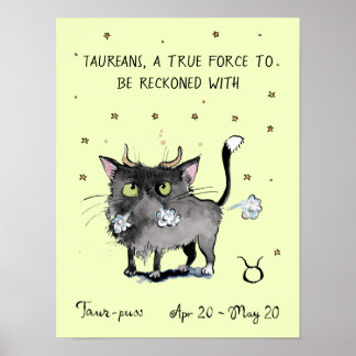 Funny Taurus poster Stjärntecknet Zodiac Cat poste