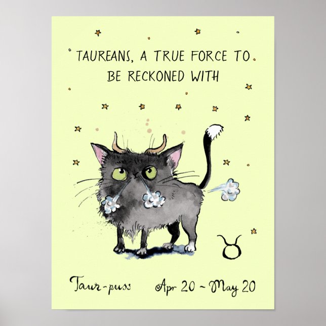 Funny Taurus poster Stjärntecknet Zodiac Cat poste (Framsidan)