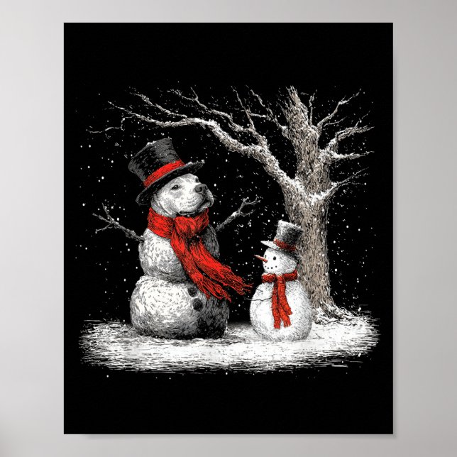 Funny Tbull Dog In The Snow Tree Christmas Winter  Poster (Framsidan)