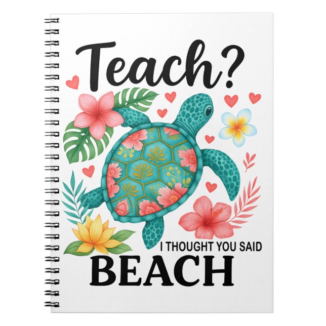 Funny Teacher Beach Summer Turtle Anteckningsbok (Framsidan)