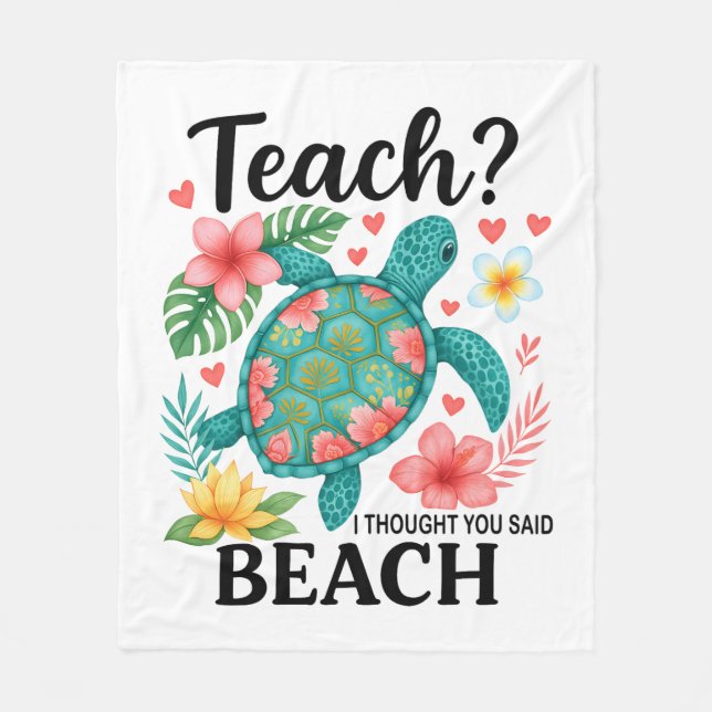 Funny Teacher Beach Summer Turtle Fleecefilt (Framsidan)