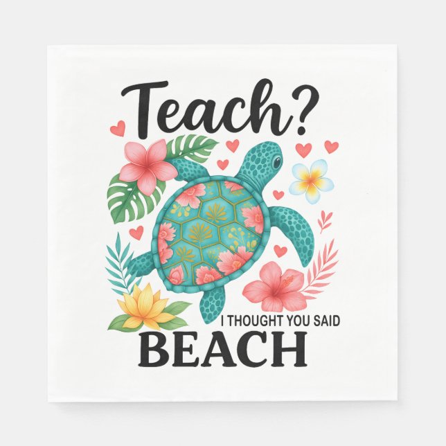 Funny Teacher Beach Summer Turtle Pappersservett (Framsidan)