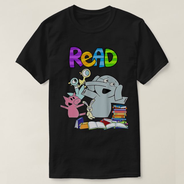 Funny Teacher Bibliotek Read Bok Klubb Piggie Elep T Shirt (Design framsida)