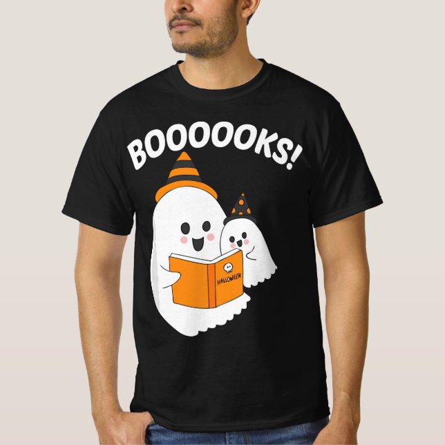 Funny Teacher Halloween Ghost booooooks boo read b T Shirt (Framsida)