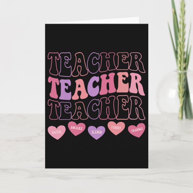 Funny Teacher Hearts Valentine's Day Girls Women T Kort (Framsida)