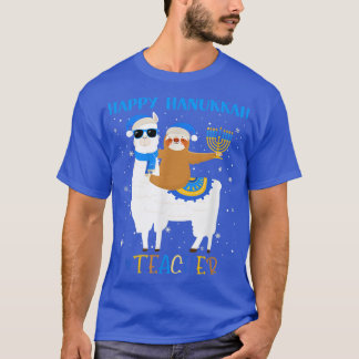 Funny Teacher Llama Sloth Menorah Hanukah Chanuka T Shirt
