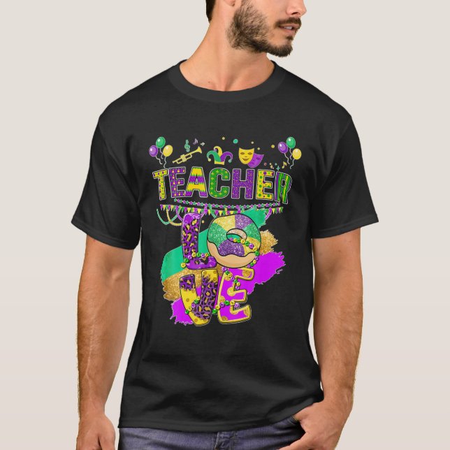 Funny Teacher Mardi Gras Family Matching Outfit T Shirt (Framsida)