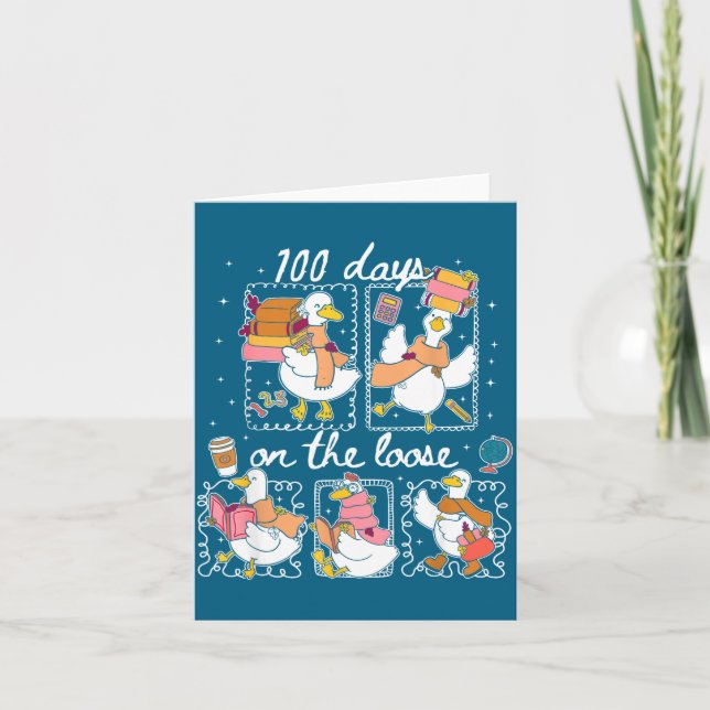 Funny Teachers Silly Goose 100 Day Of School, Goos Kort (Framsida)