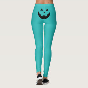 Funny teal Jack o lantern pumpkin ansikte Hallowee Leggings