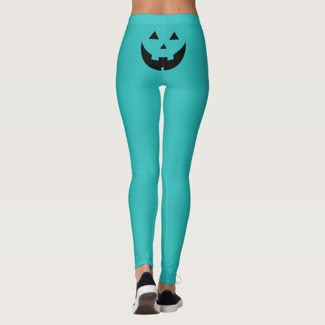 Funny teal Jack o lantern pumpkin ansikte Hallowee Leggings (Baksida)