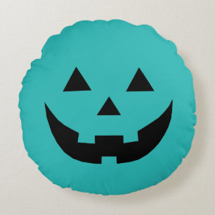 Funny teal Jack o lantern pumpkin ansikte Hallowee Rund Kudde