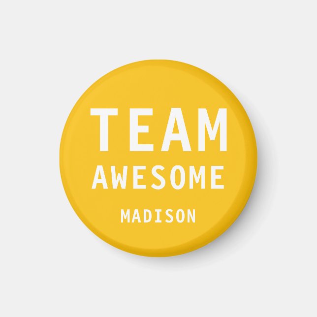 Funny Team Awesome Yellow Orange Personalized Name Magnet (Framsidan)