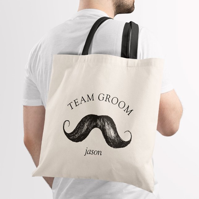Funny Team Groom Mustache Bröllop Tygkasse (Skapare uppladdad)
