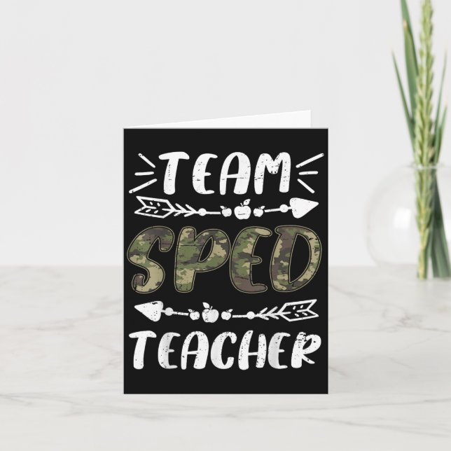 Funny Team Sped Teacher Camo Teacher Student Back  Kort (Framsida)