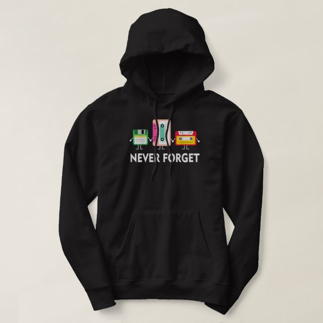 FUNNY TECH Glöm aldrig diskettkassettband Hoodie (Design framsida)